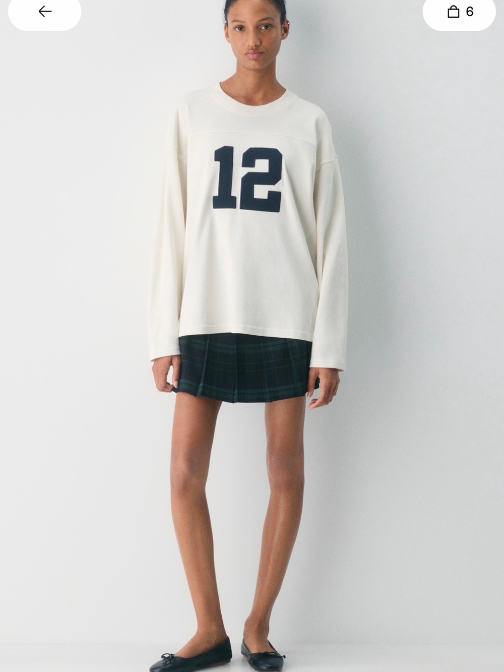 Aritzia Cream Long Sleeve Tee with Navy '12' Graphic